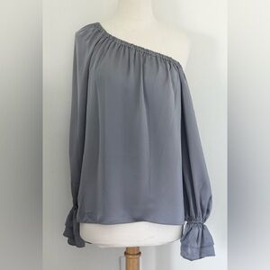Ramy Brook Murphy Off the Shoulder Ruffle Sleeve Gray Top Size Small